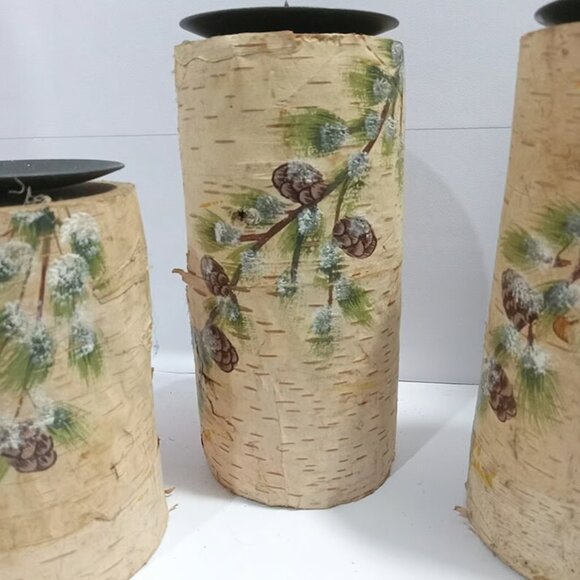 SET of 4 BIRCH Wood LOG PILLAR CANDLE HOLDERS STANDS Farmhouse Decor - Picture 8 of 9